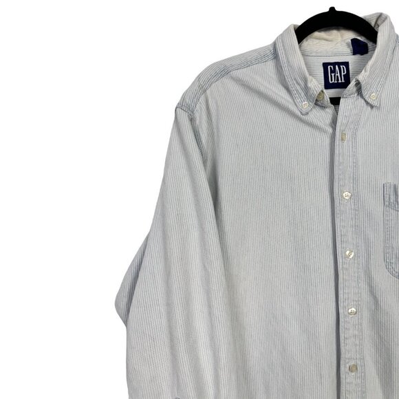 Vintage GAP Denim Blue Striped Button Down Shirt Cotton Large - Picture 8 of 9